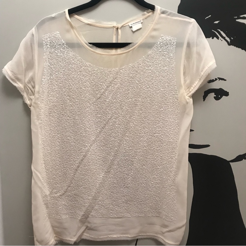 CLUB MONACO sequin short sleeve blouse